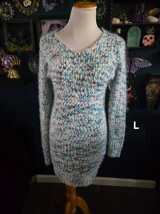 Marbled eyelash bodycon sweater dress