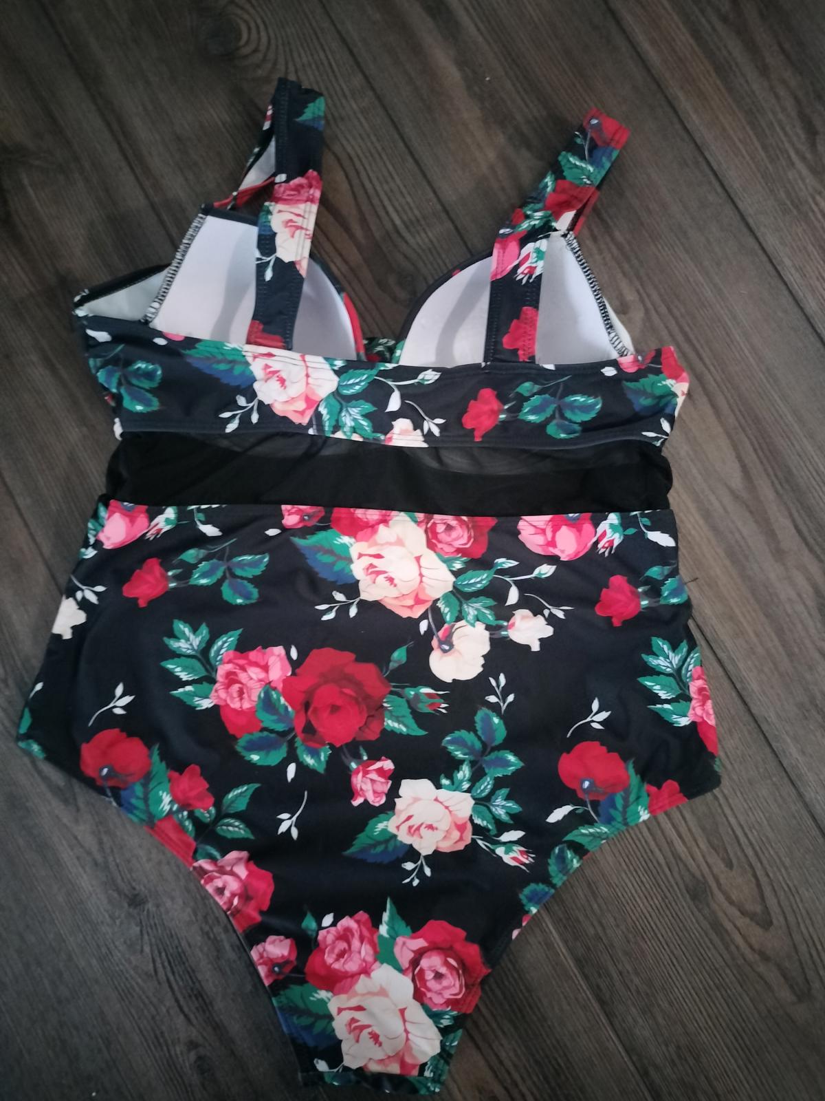 Black and red floral one piece swimsuit