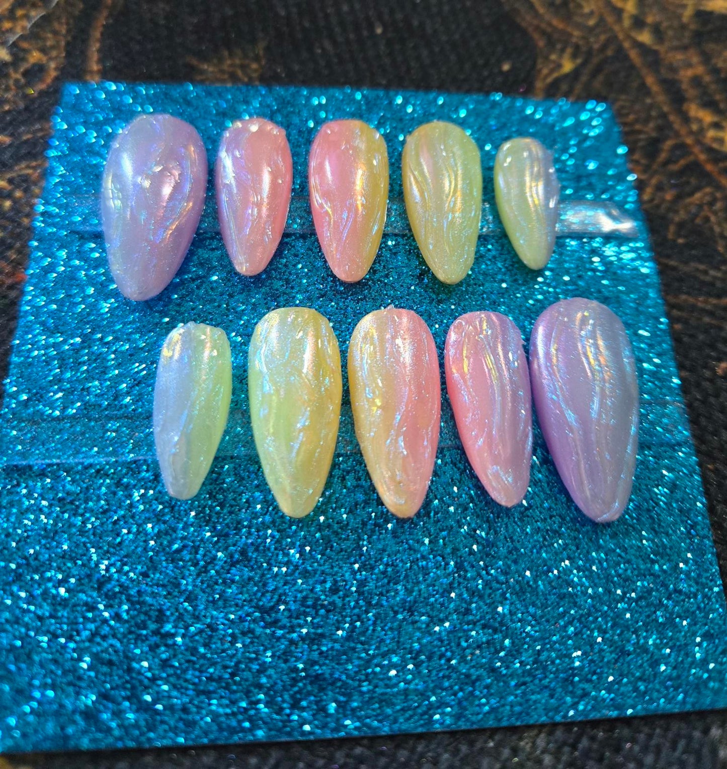 Ombre pastel 3D mermaid nails custom made