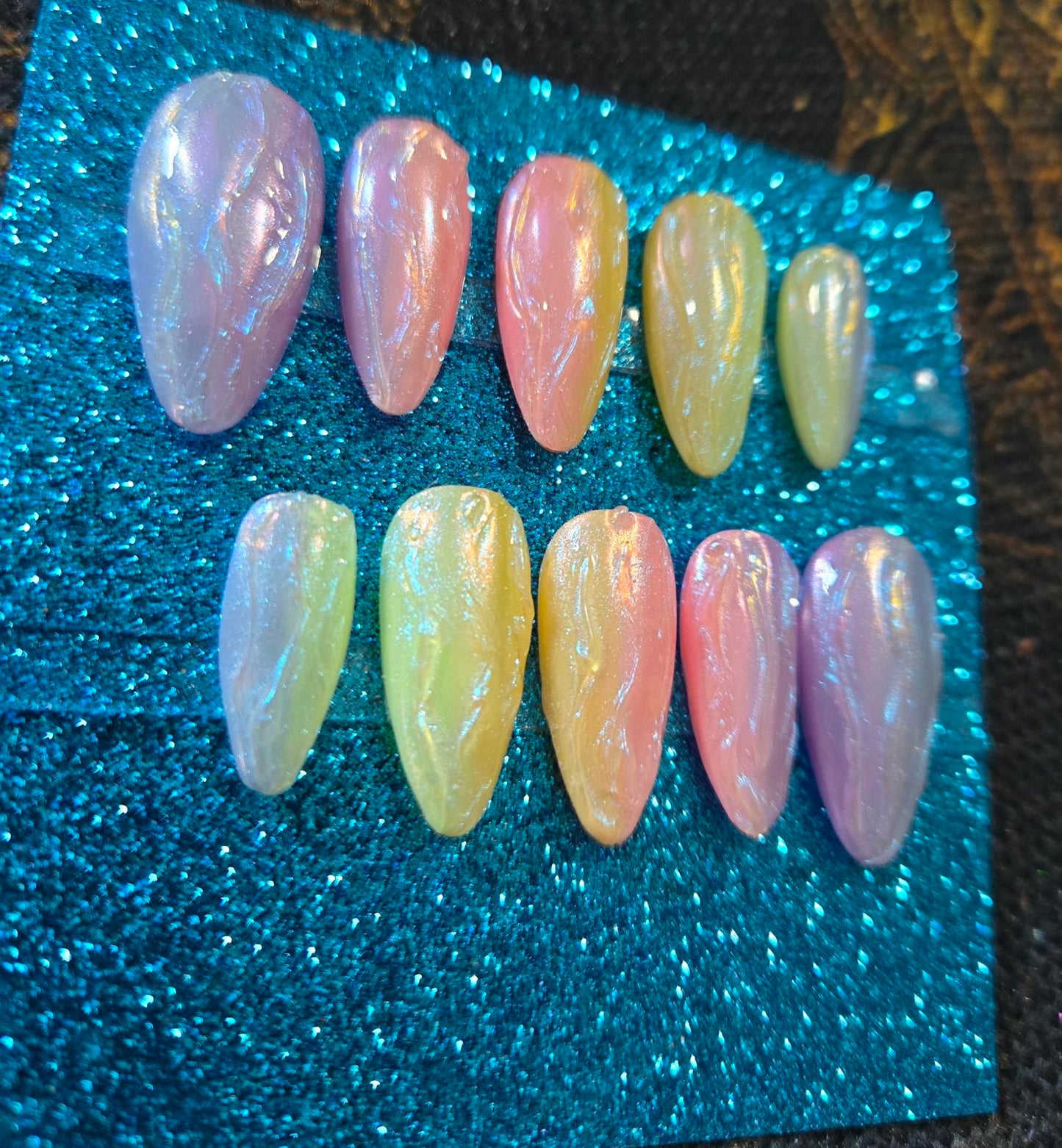 Ombre pastel 3D mermaid nails custom made