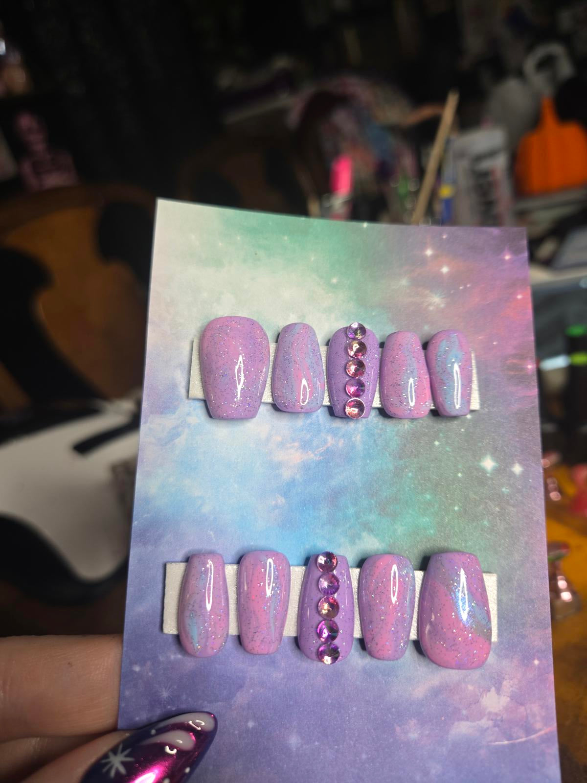 Purple pastel abstract press on nails custom made