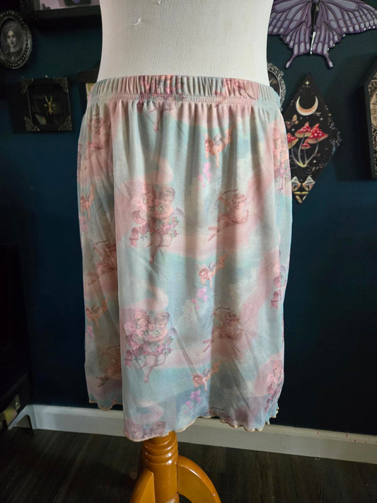 Pastel ethereal angel print mini mesh skirt