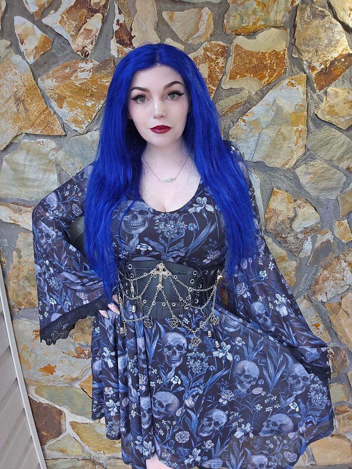 Gothic dress with skulls and flowers