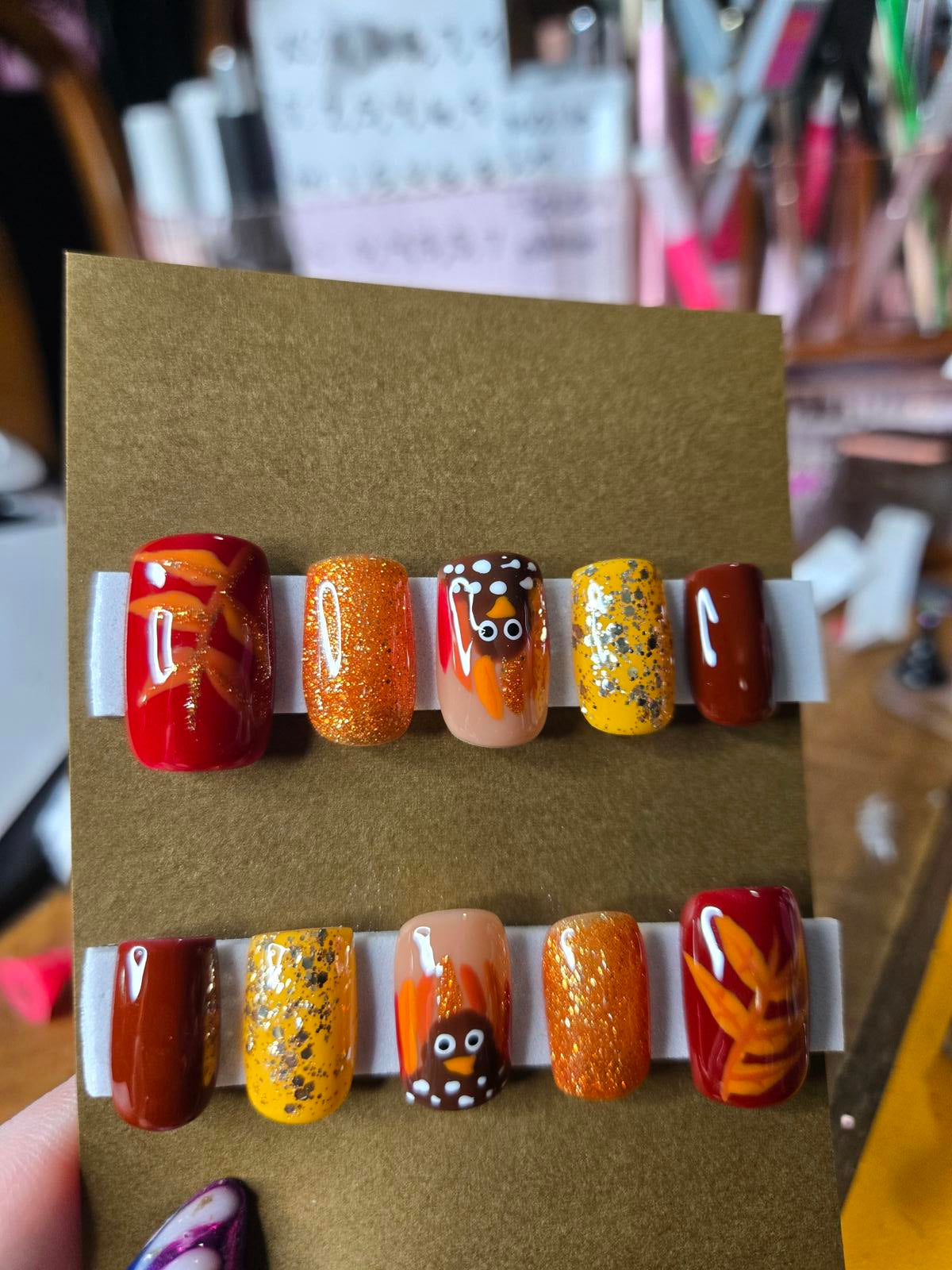 Fall thanksgiving turkey press on nails custom made