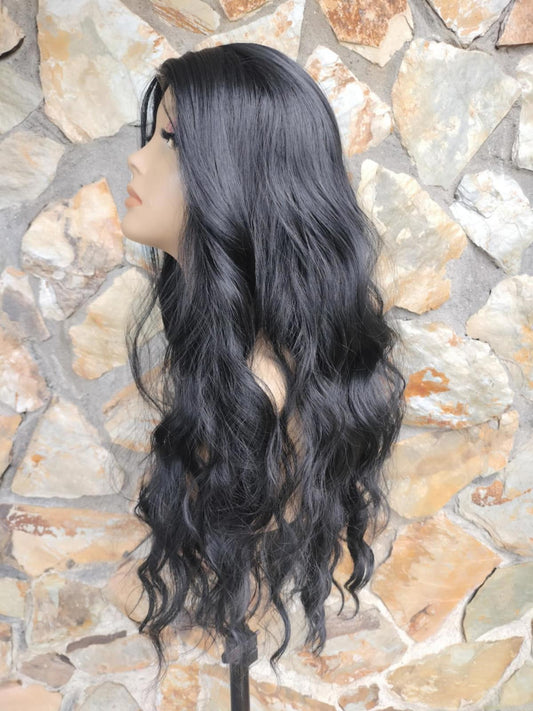 Black wavy lace front wig