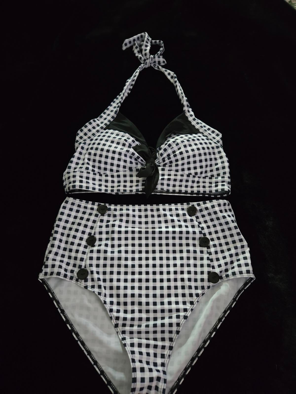 retro inspired plaid bikini high waisted swimsuit