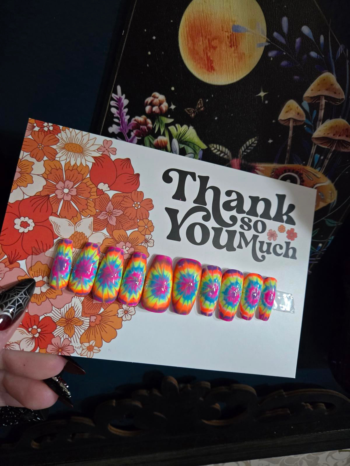 Summertime bright tie dye nails custom made