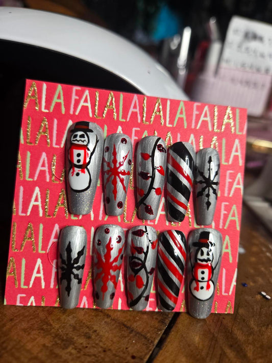 Silver gothic christmas nails custom made
