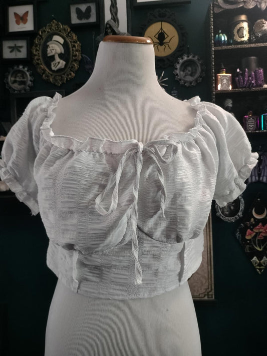 White peasant style crop top milkmaid