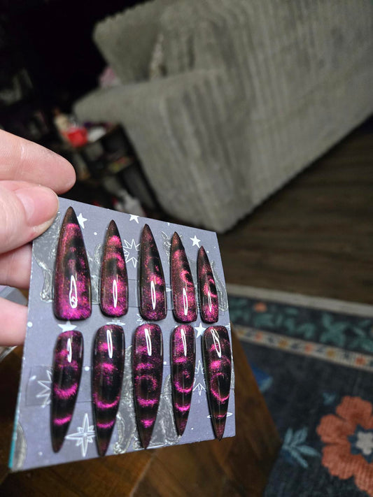 Extra long stiletto swirly cat eye nails custom made