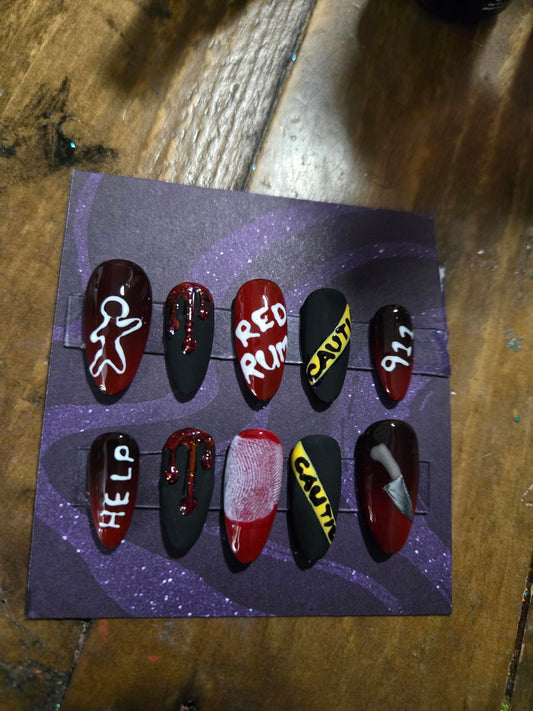 Crime scene redrum press on nails custom made