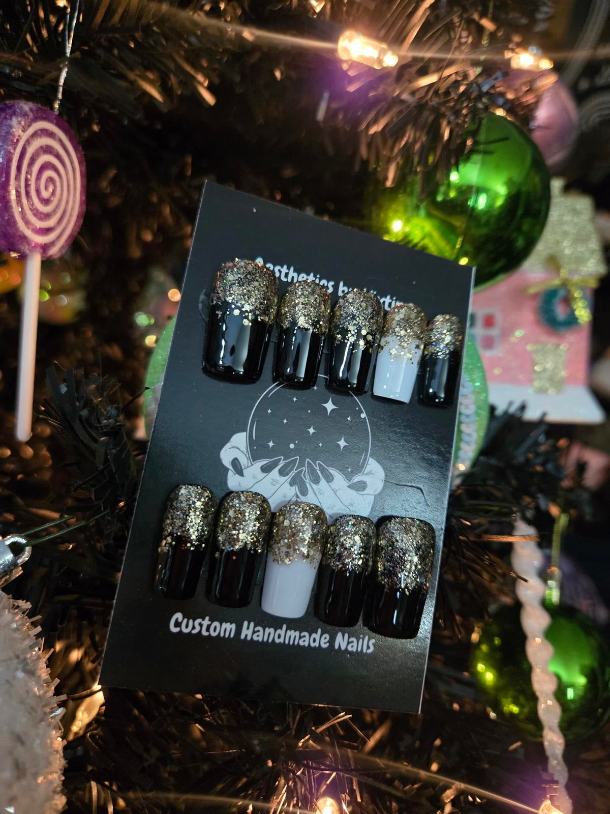 New Years square press on nails custom made