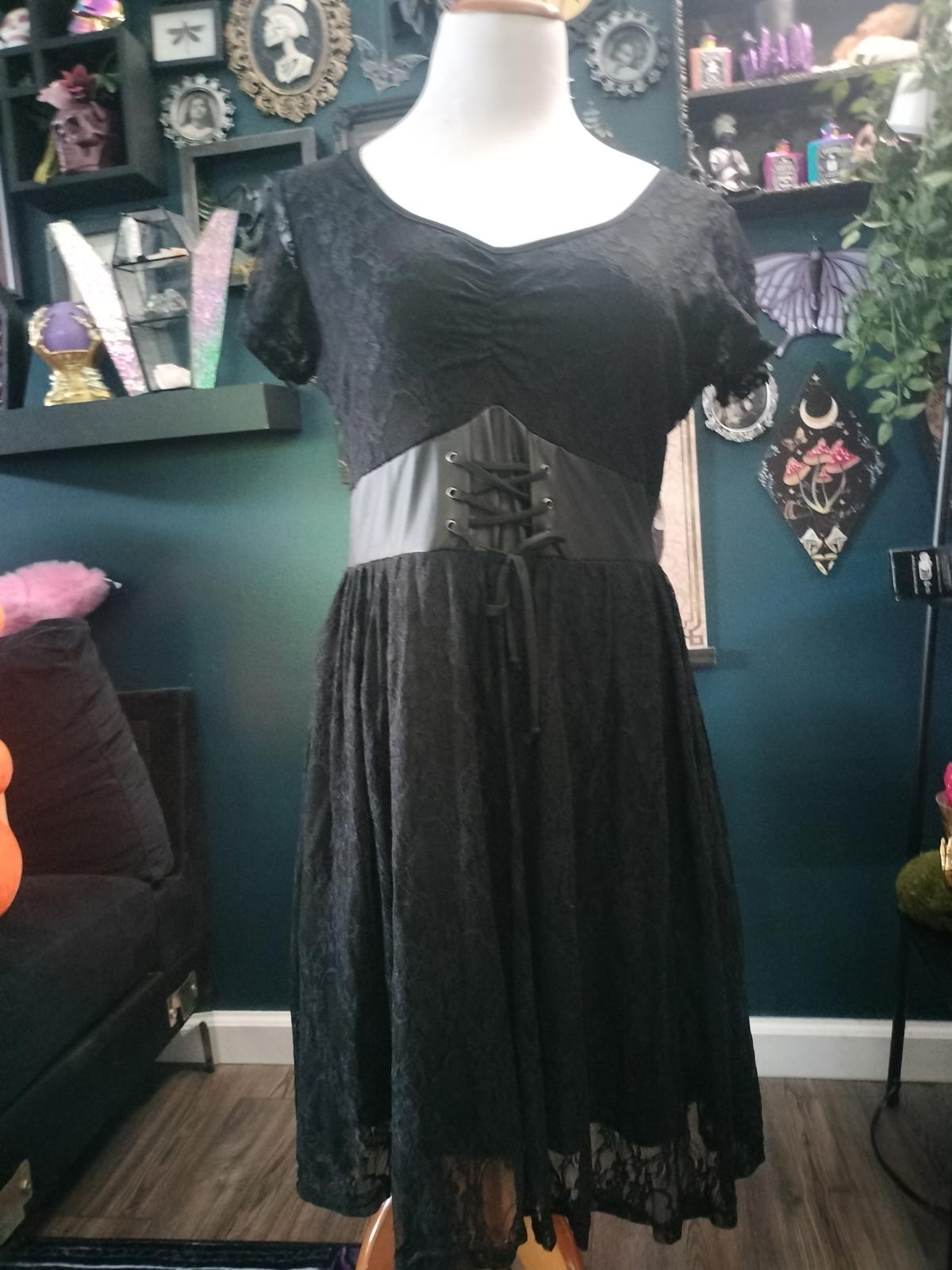 Gothic black lace dress with corset detailing