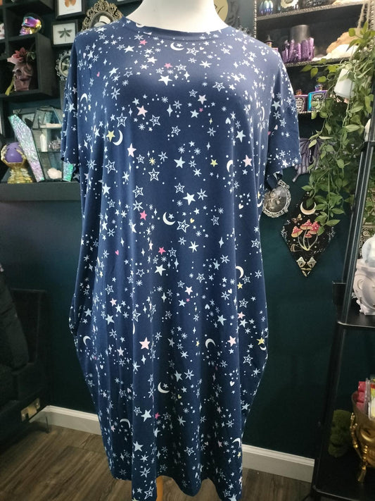 Navy blue moon and stars night gown shirt
