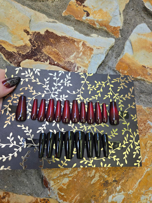 Vampy ombre red and black nails custom made