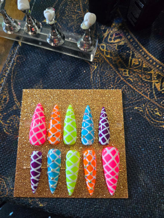 Corset stiletto neon press on nails custom made