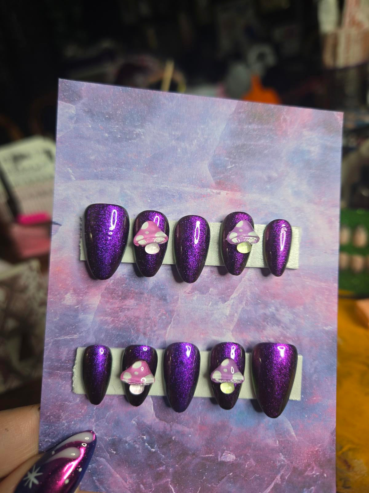 Purple mushroom press on nails custom made