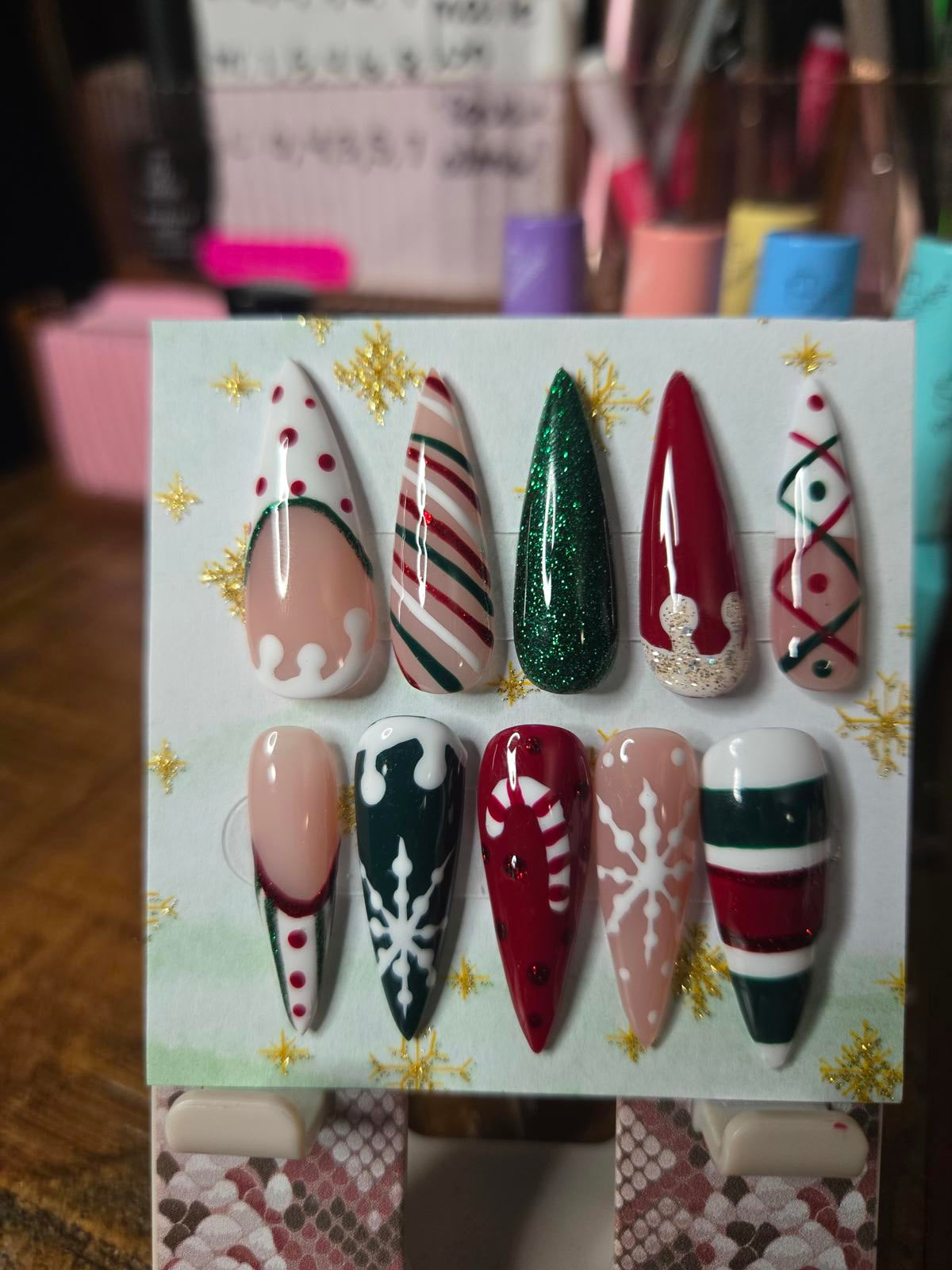 Christmas stiletto press on nails custom made