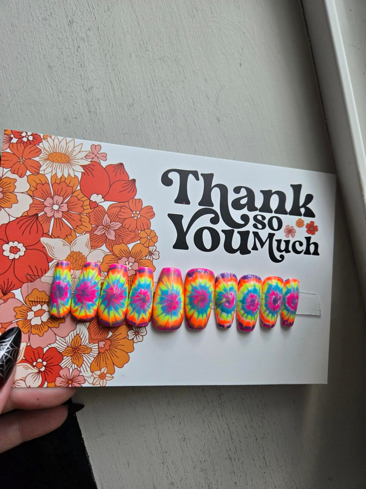 Summertime bright tie dye nails custom made