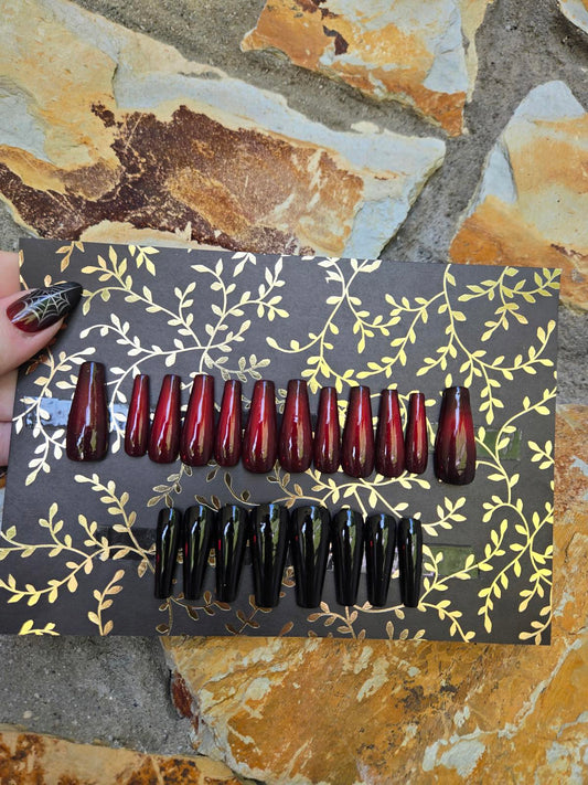 Vampy ombre red and black nails custom made