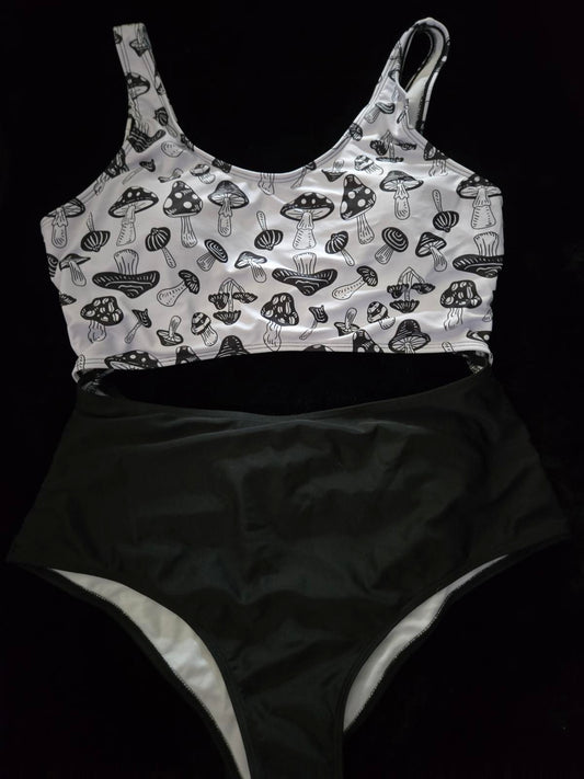 Black one piece mushroom swimsuit