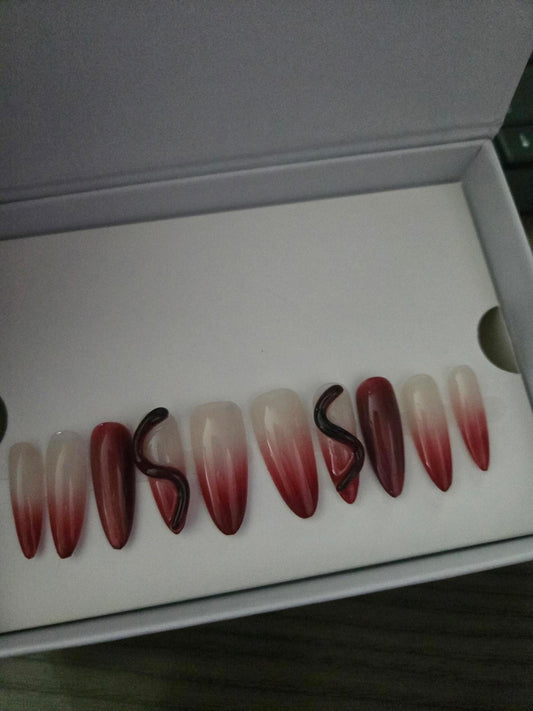 Ombre long snake press on nails