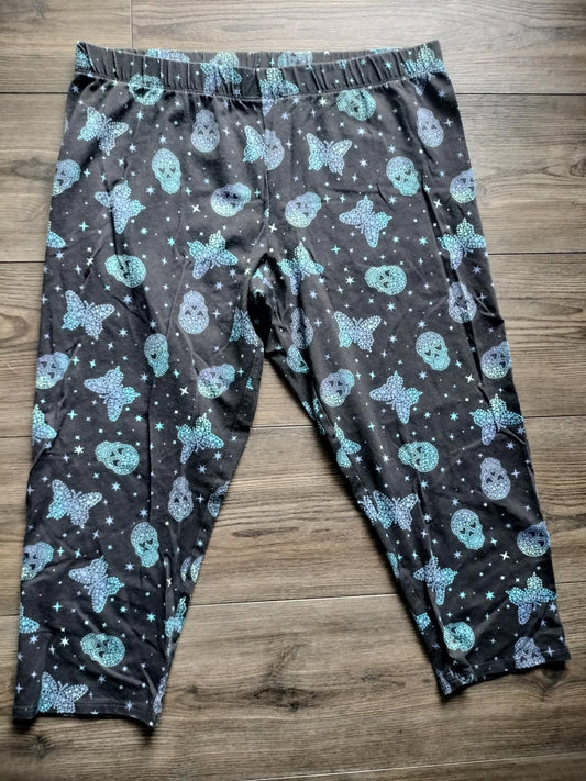 Blue and blue skull & butterfly capri leggings