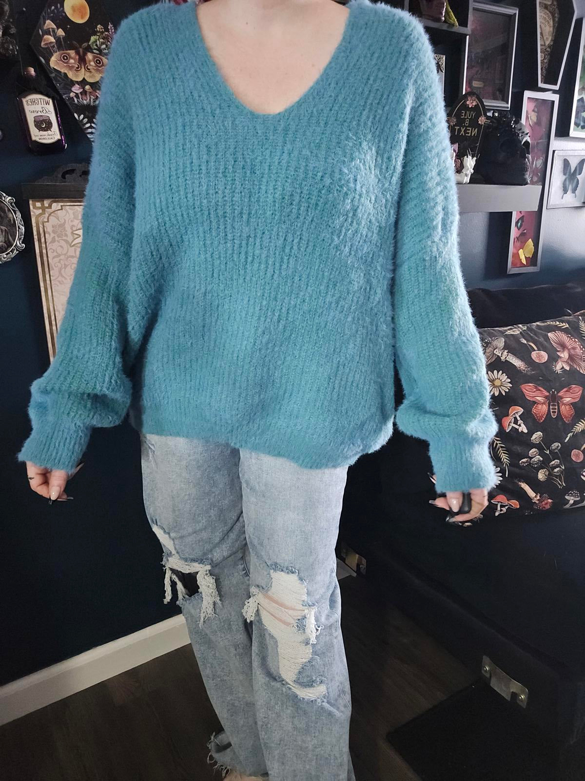 Teal super soft cozy oversized eyelash sweater