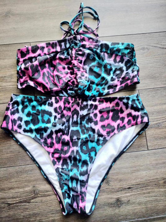 Plus size leopard print bikini swimsuit