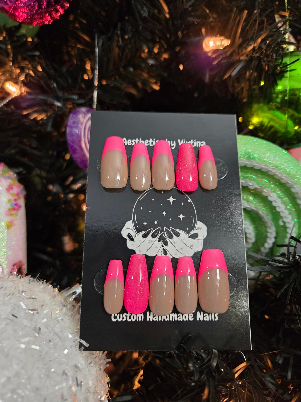 Pink french tip nails custom made