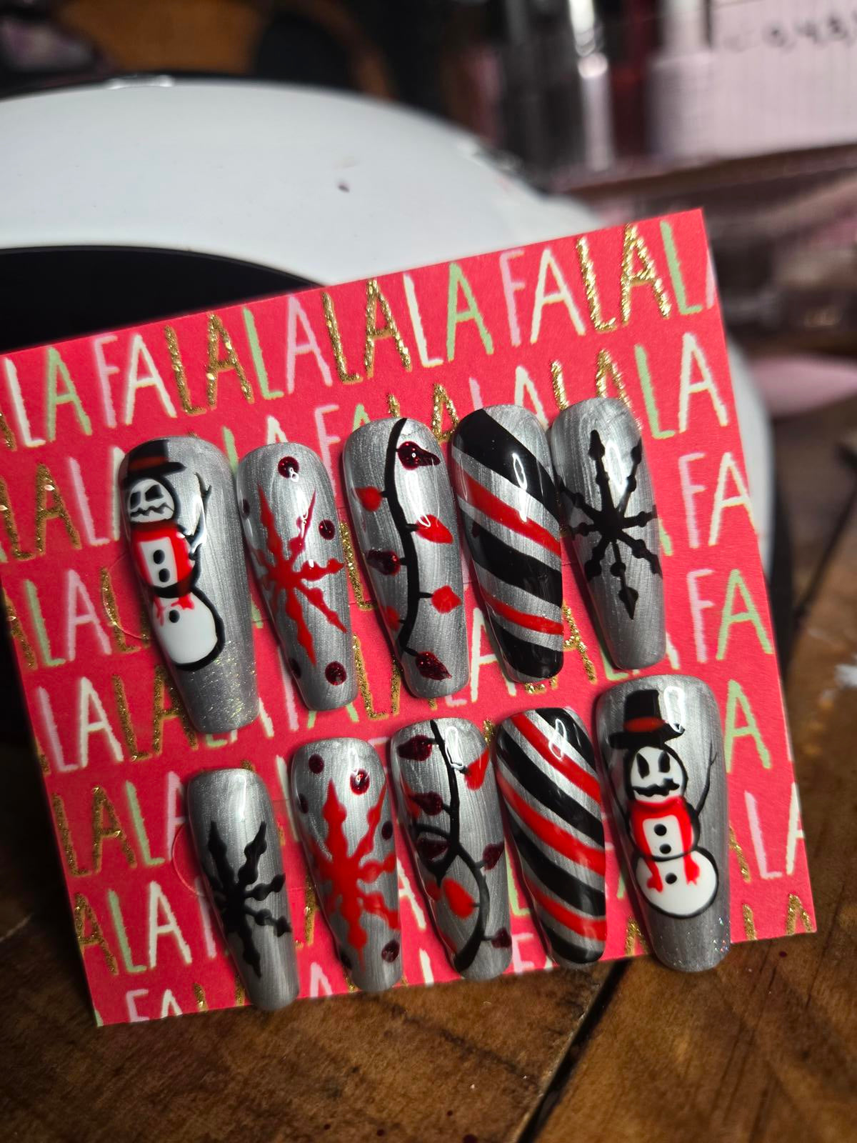 Silver gothic christmas nails custom made