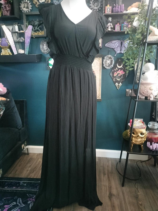 Long black dress with flutter sleeves
