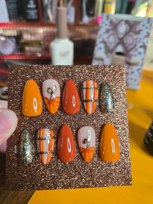 Fall pumpkin spice plaid press on nails custom made