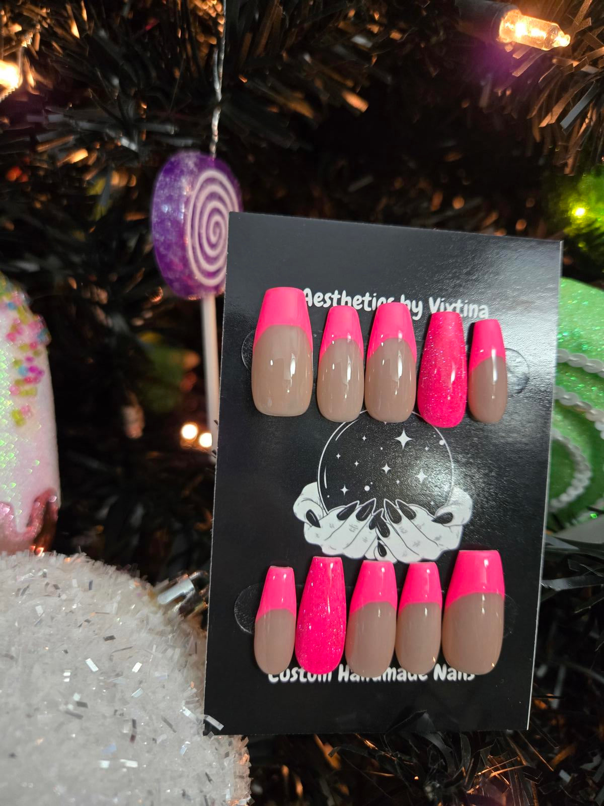 Pink french tip nails custom made
