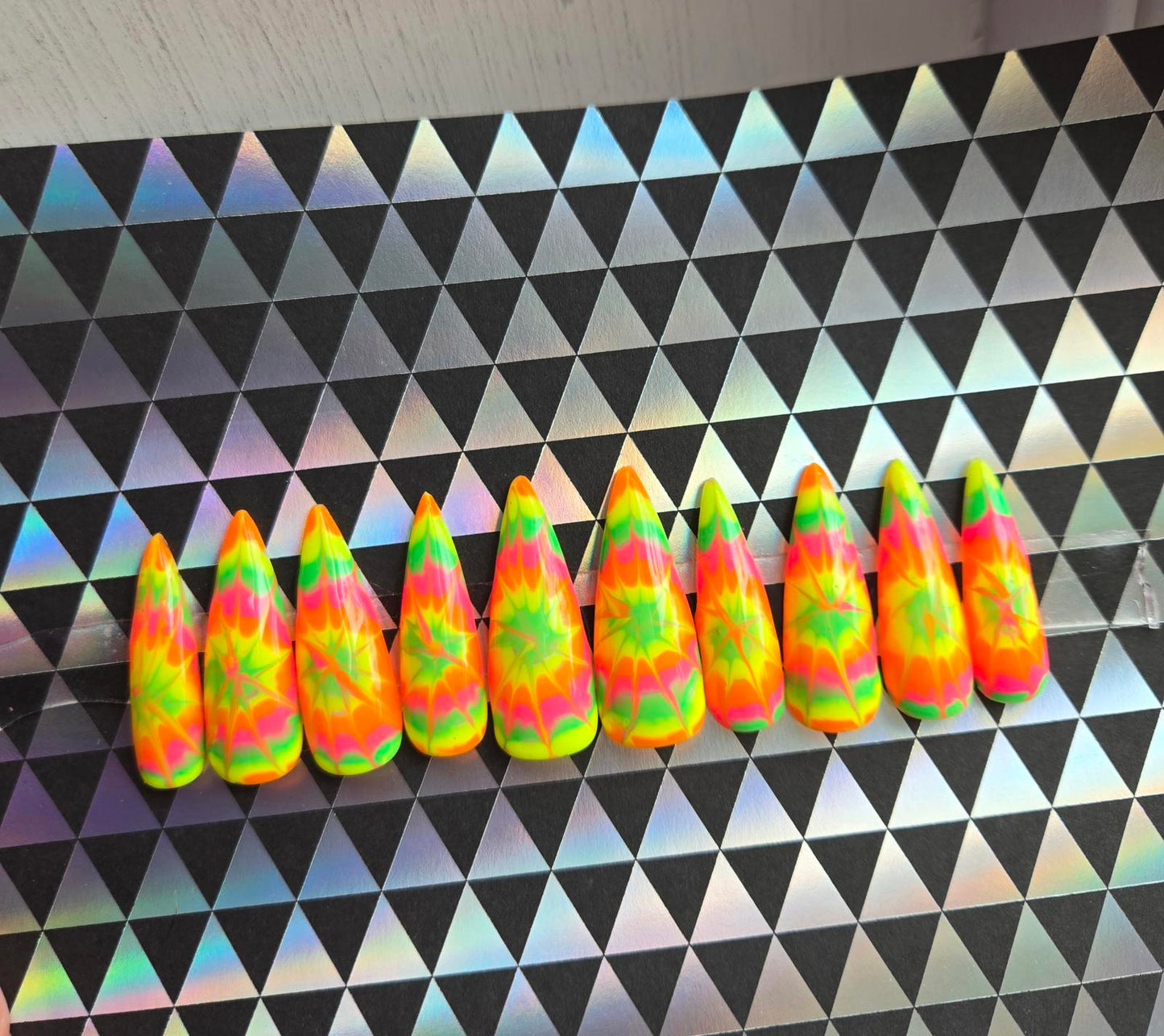Summer neon tie dye nails custom made