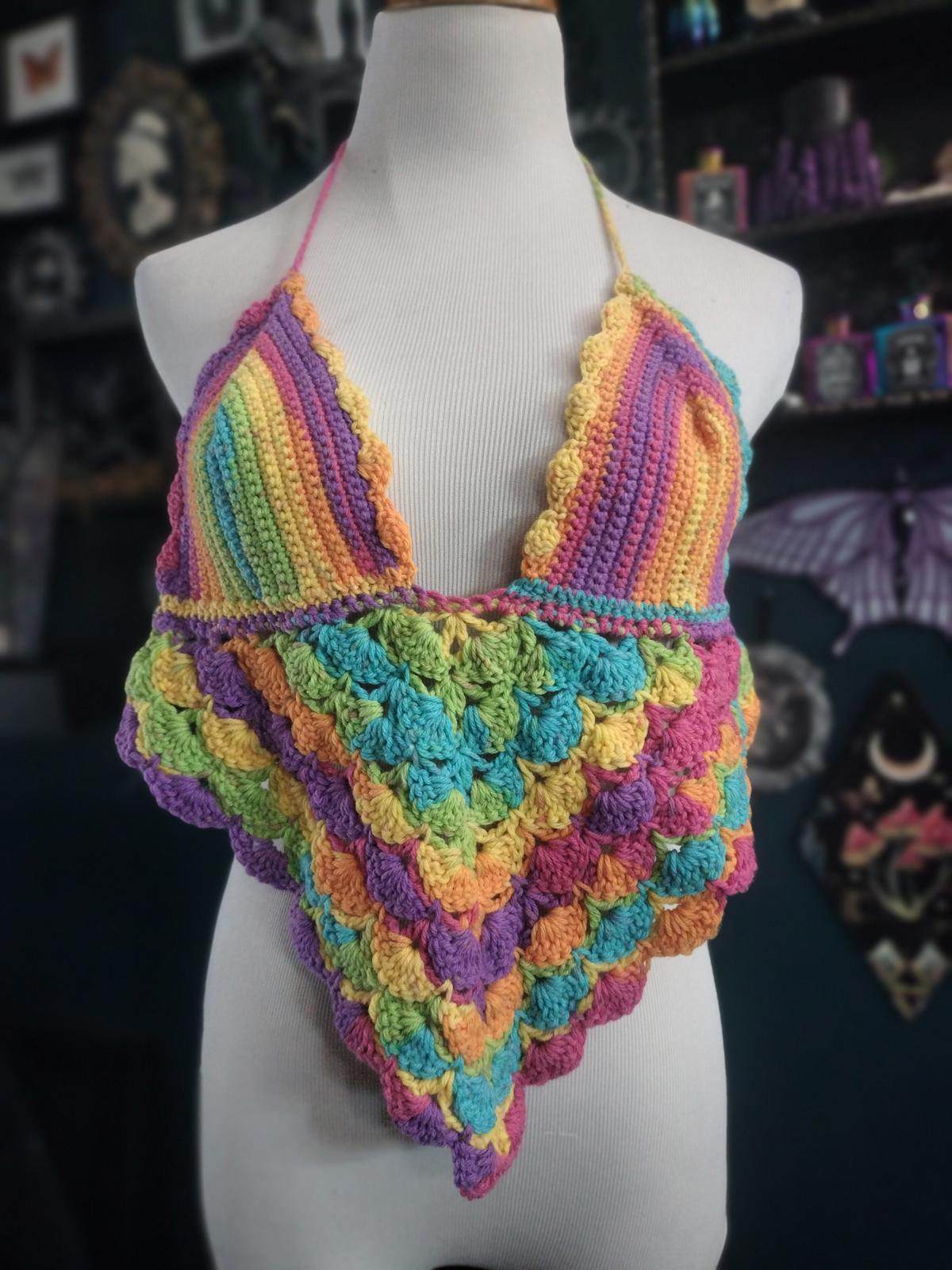 Rainbow crochet festival top
