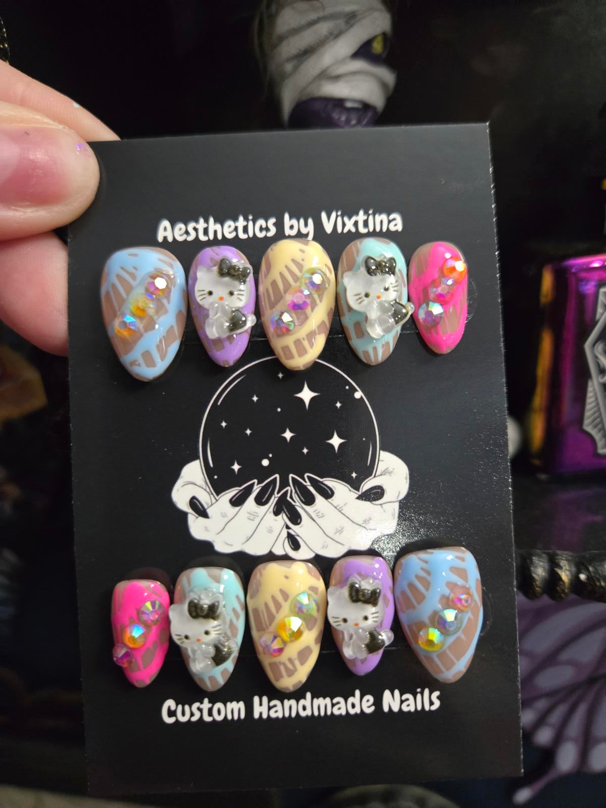Hello kitty pastel nails custom made