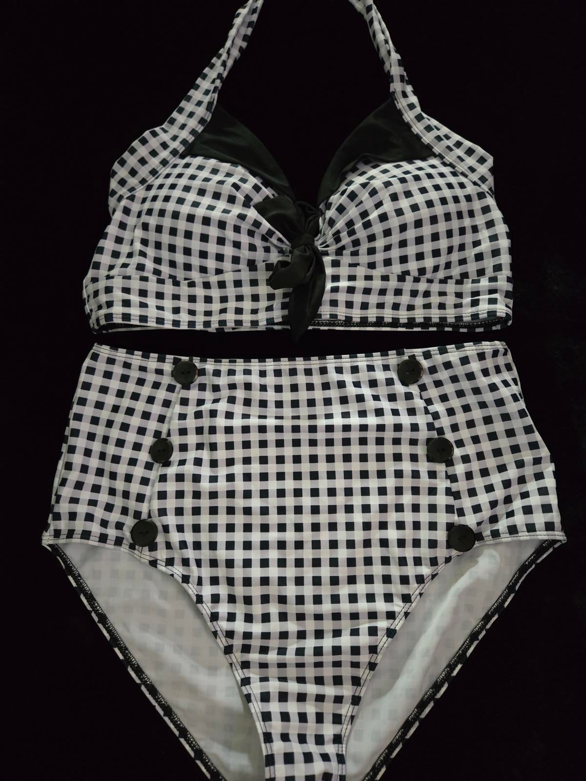 retro inspired plaid bikini high waisted swimsuit
