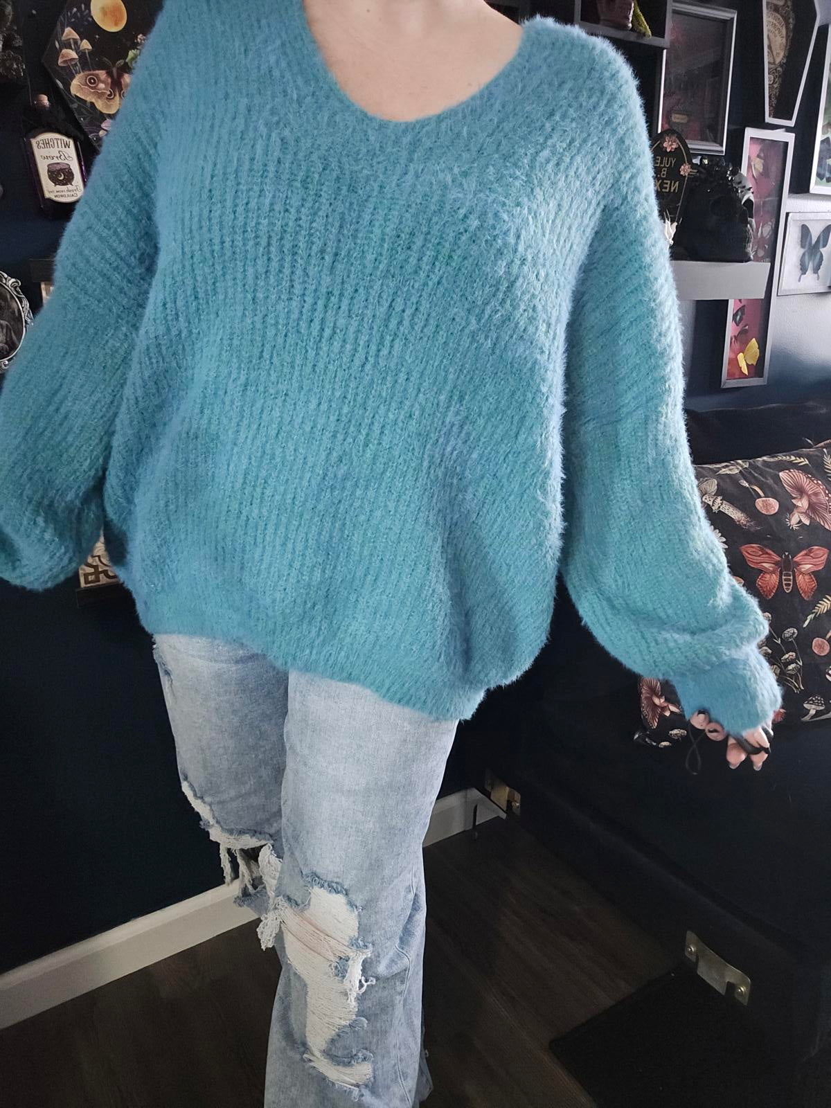 Teal super soft cozy oversized eyelash sweater