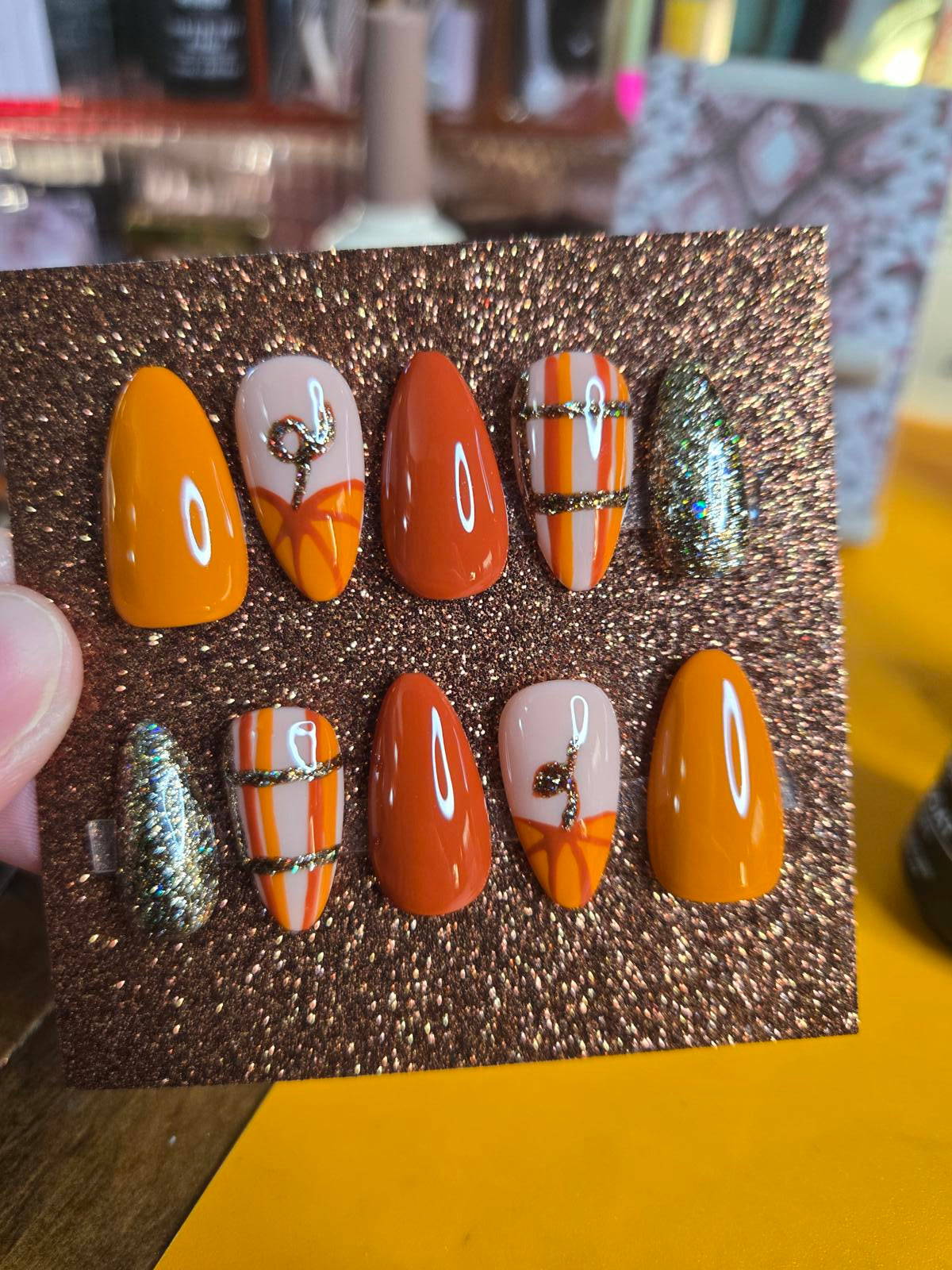 Fall pumpkin spice plaid press on nails custom made