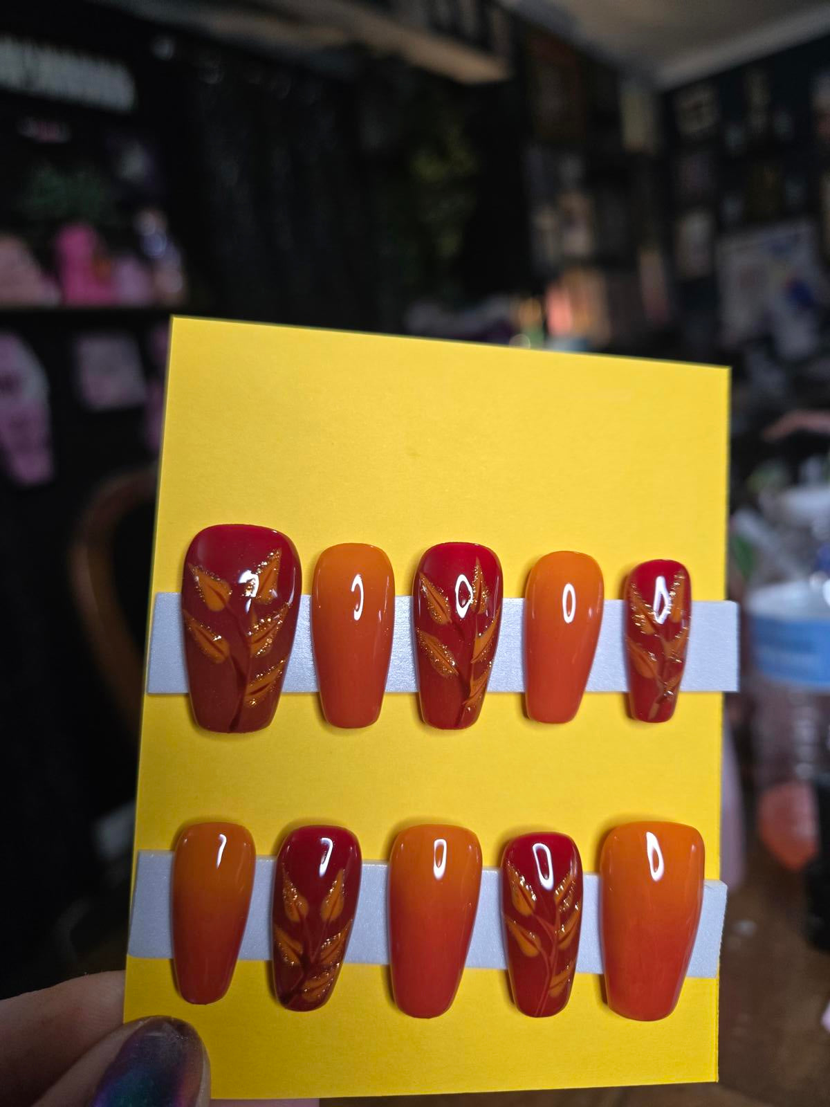 Fall foliage leaves press on nails custom made