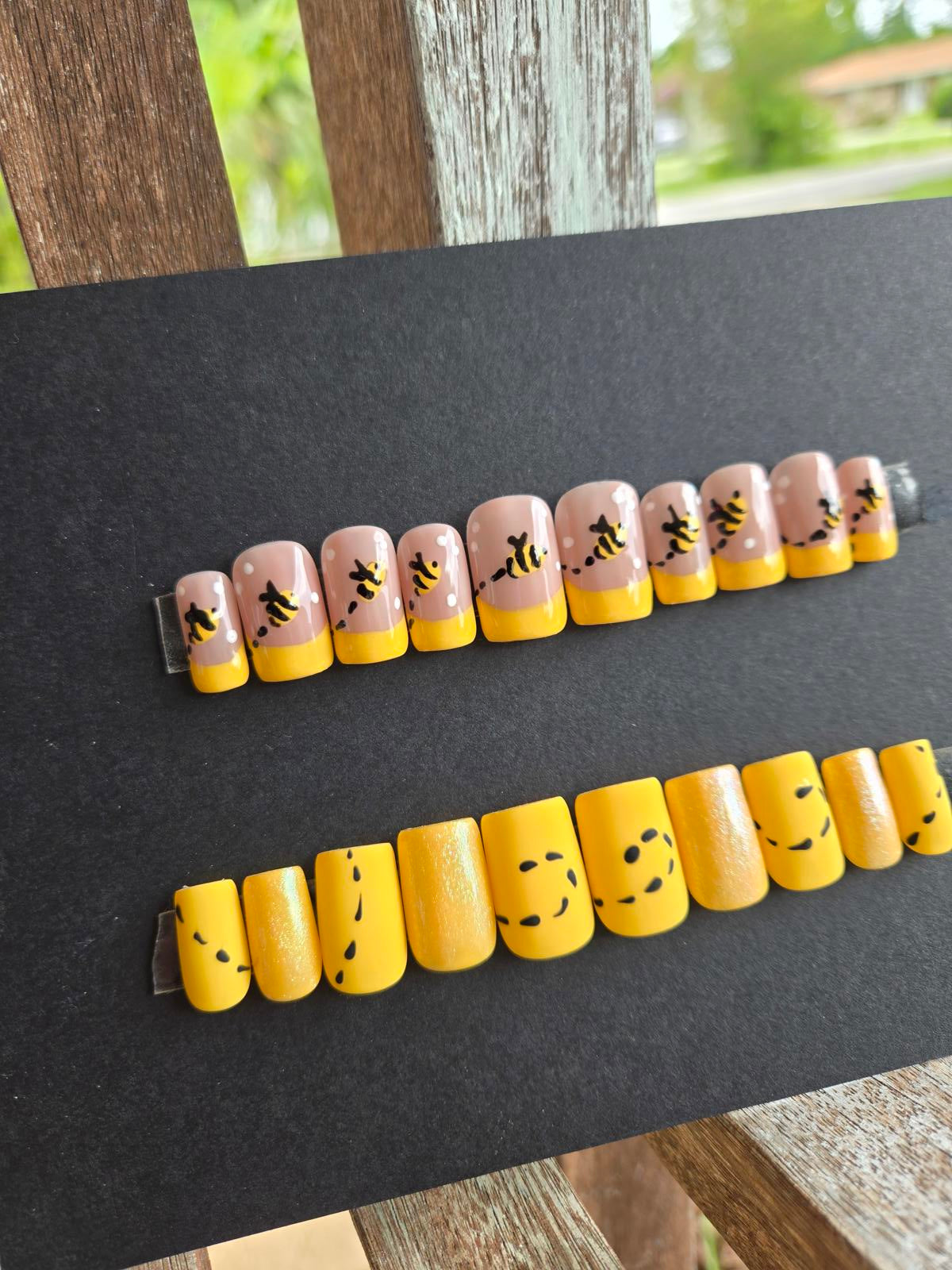 Honey bumble bee french tip nails custom made