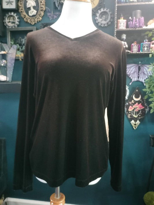 Chocolate brown velvet long sleeve blouse