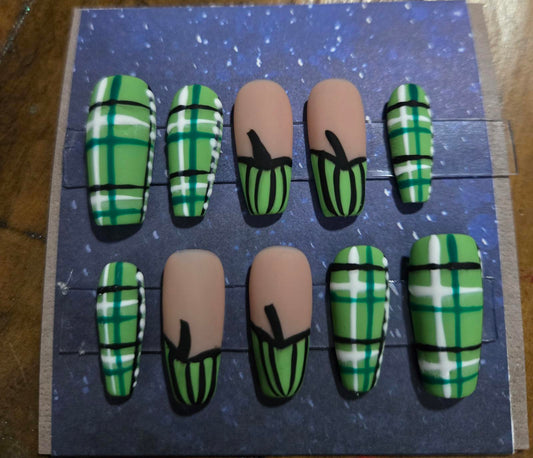 Flannel and pumpkins matte fall press on nails custom made