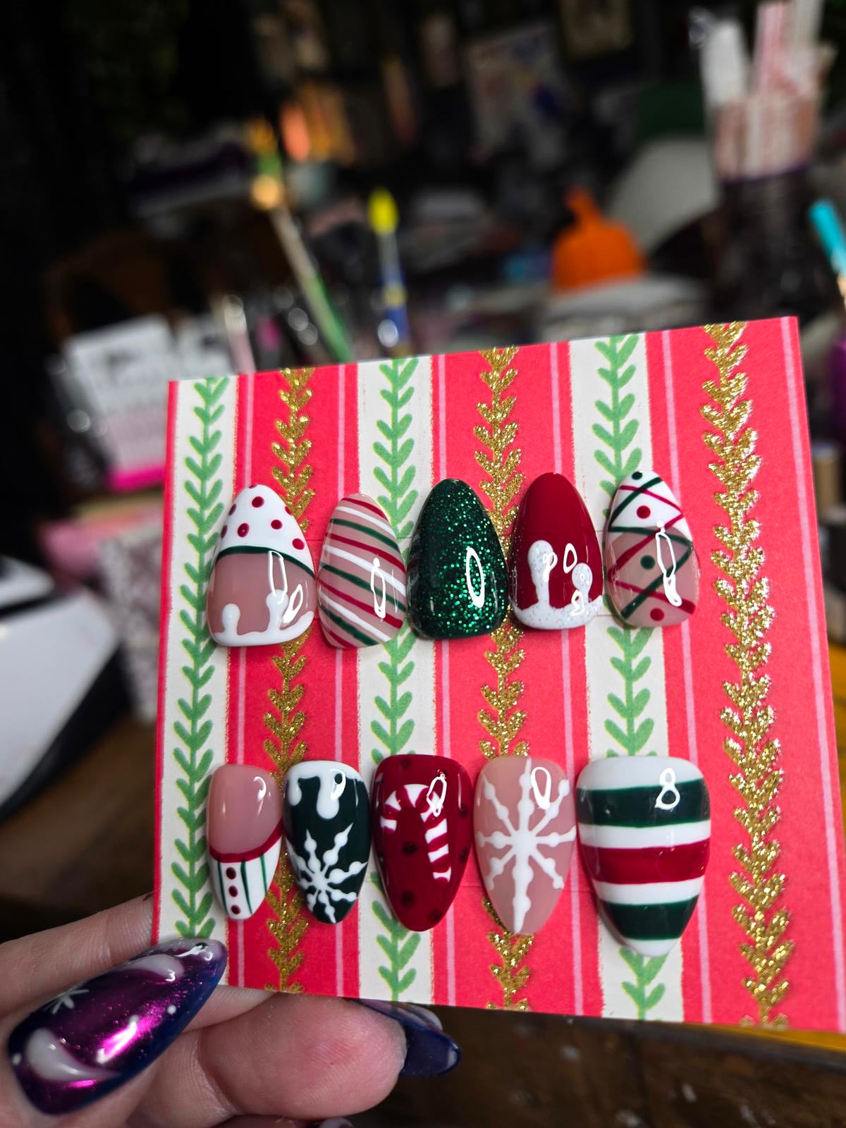 Christmas almond press on nails custom made