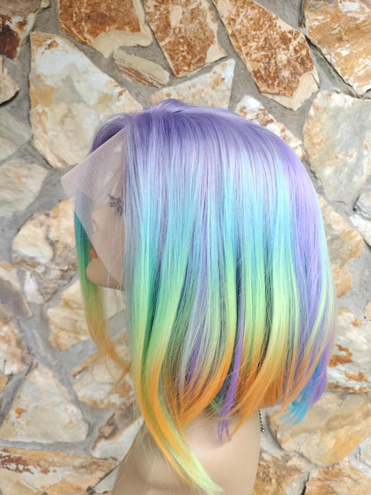 New short rainbow bob lace front wig