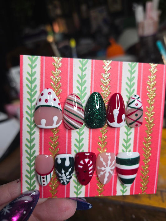 Christmas almond press on nails custom made