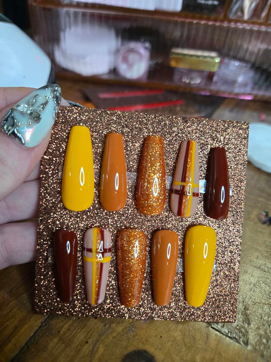 Fall plaid and glitter press on nails custom made