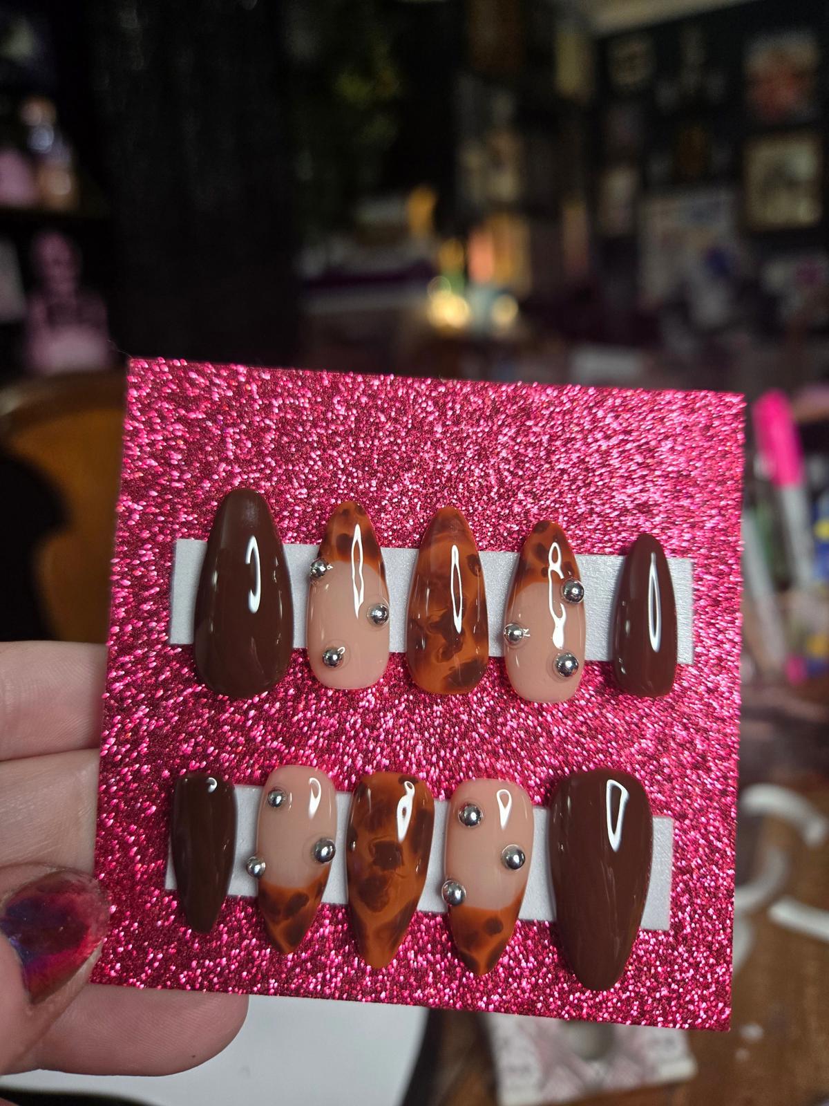 leopard Frenchie boujee nails handmade press ons
