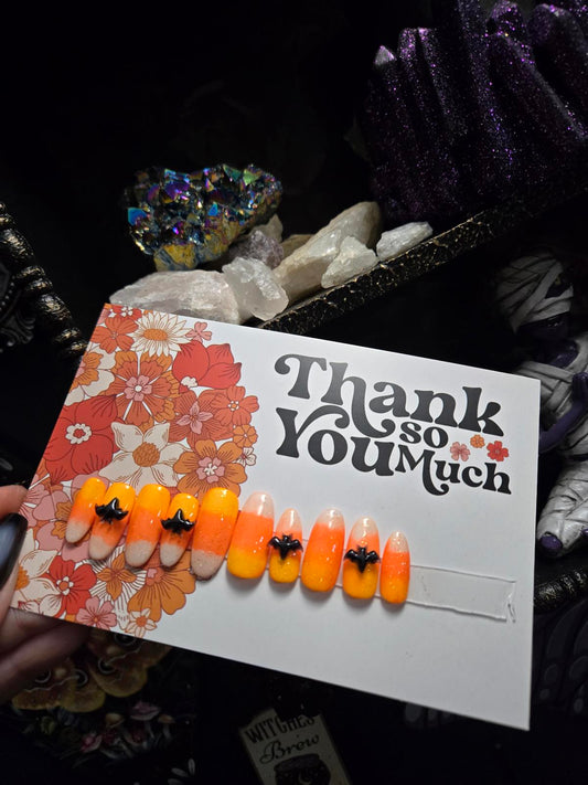 Candy corn oval press on nails handmade Halloween Fall